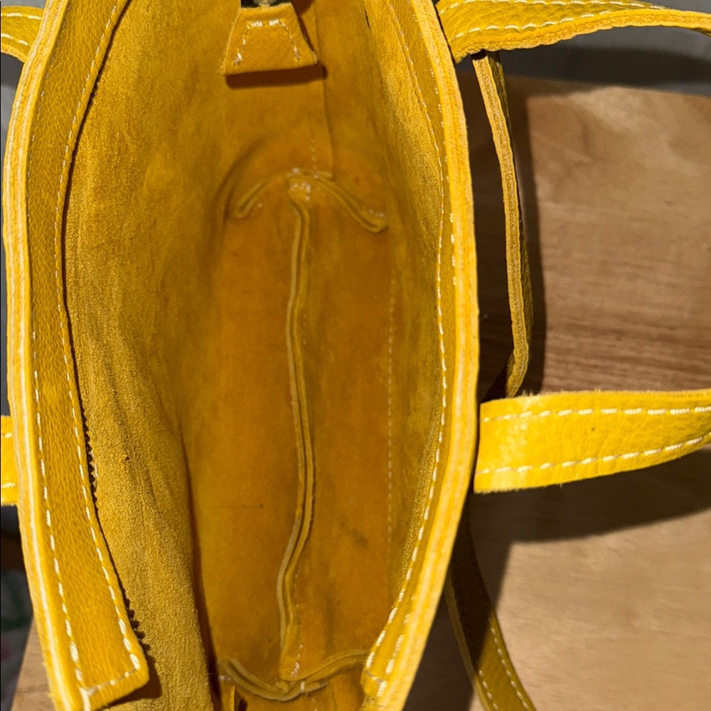 Portland Leather Mustard Yellow Mini Crossbody Tote Handbag - Picture 4 of 7